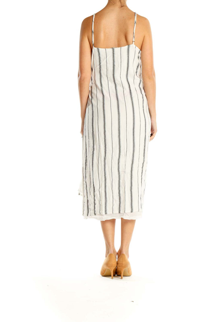 White Gray Striped Wrap Dress