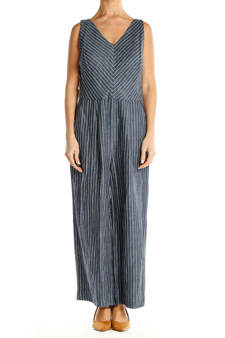 Blue Sleeveless Striped Jumpsuit