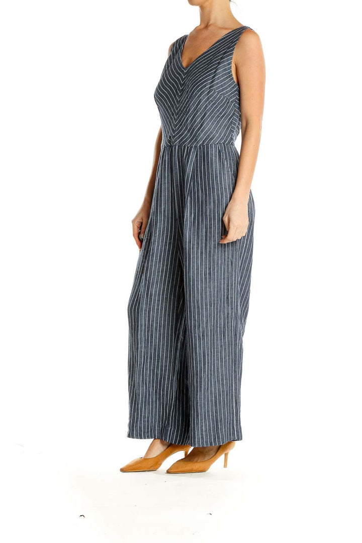 Blue Sleeveless Striped Jumpsuit