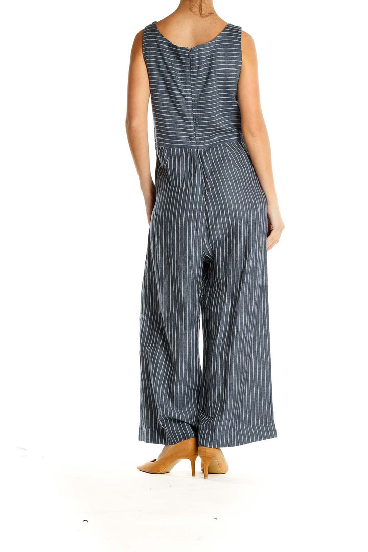 Blue Sleeveless Striped Jumpsuit