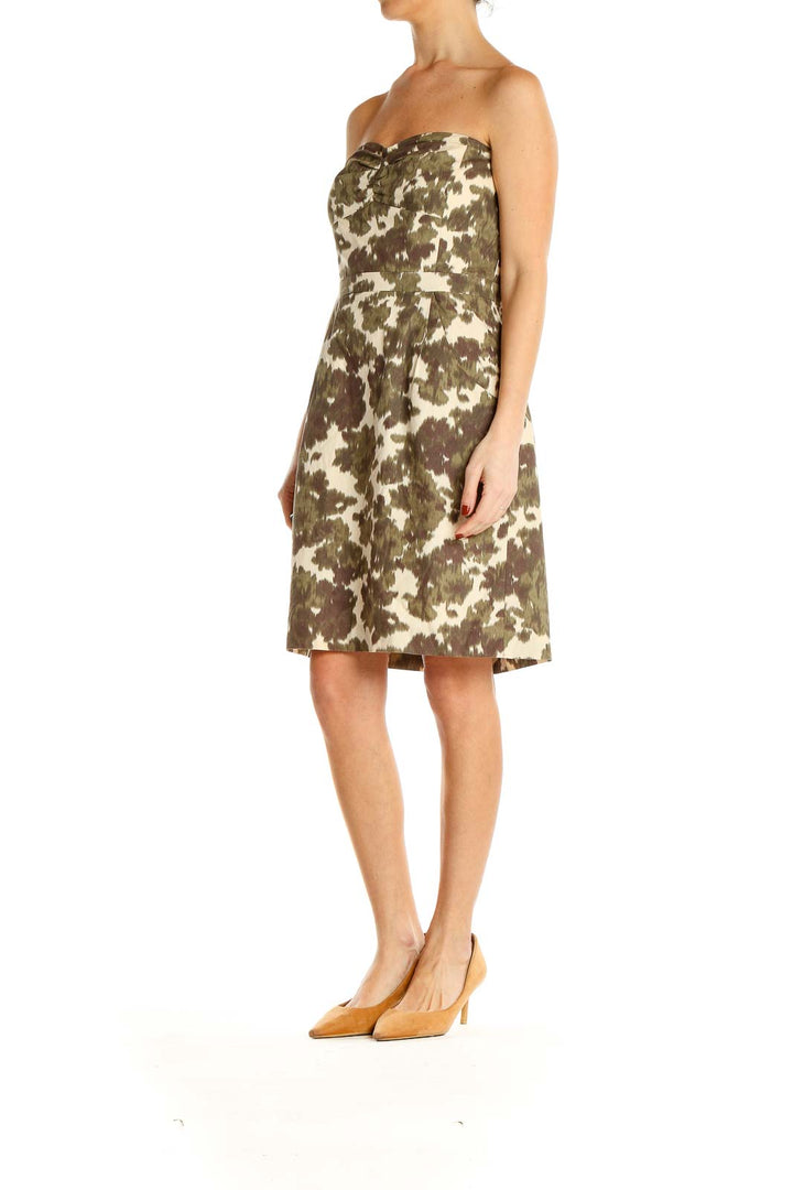 Green Printed Strapless Sheath Dress