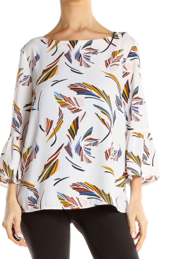 White Feather Print Blouse