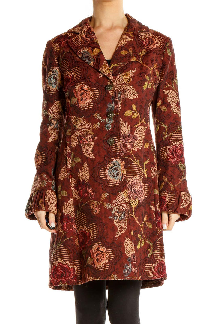 Red Vintage Floral Embroidered Coat