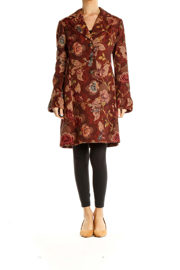 Red Vintage Floral Embroidered Coat