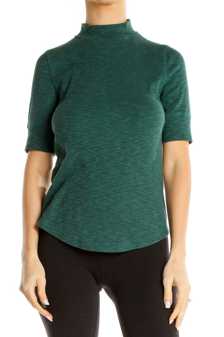 Green Short-sleeve Mockneck Top