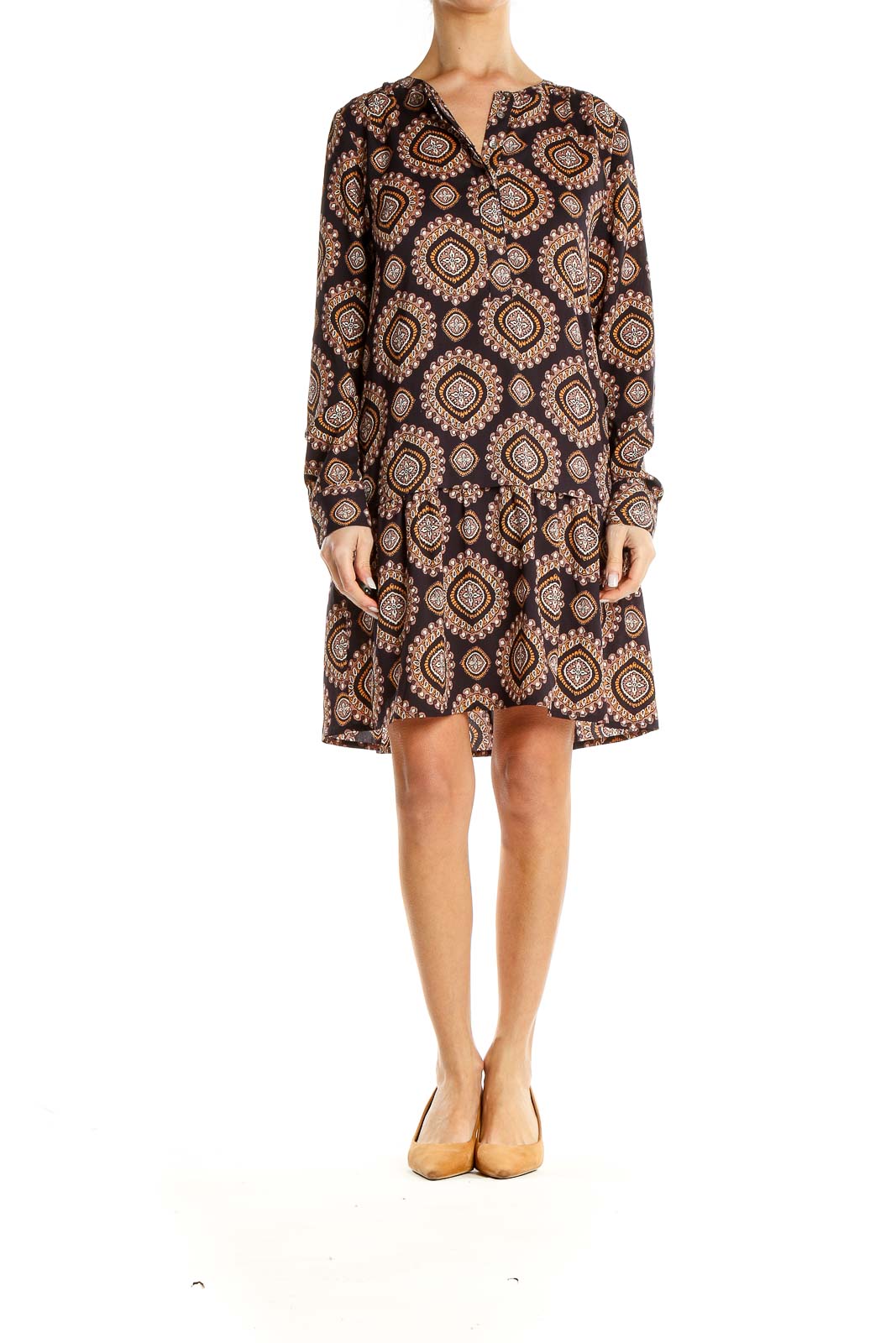 Black Brown Printed Bohemian Shift Dress