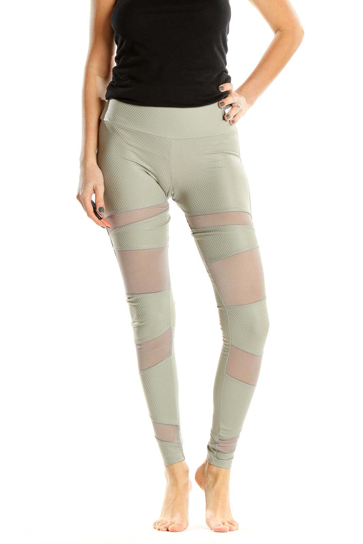 Green Mesh Panel Activewear Leggings