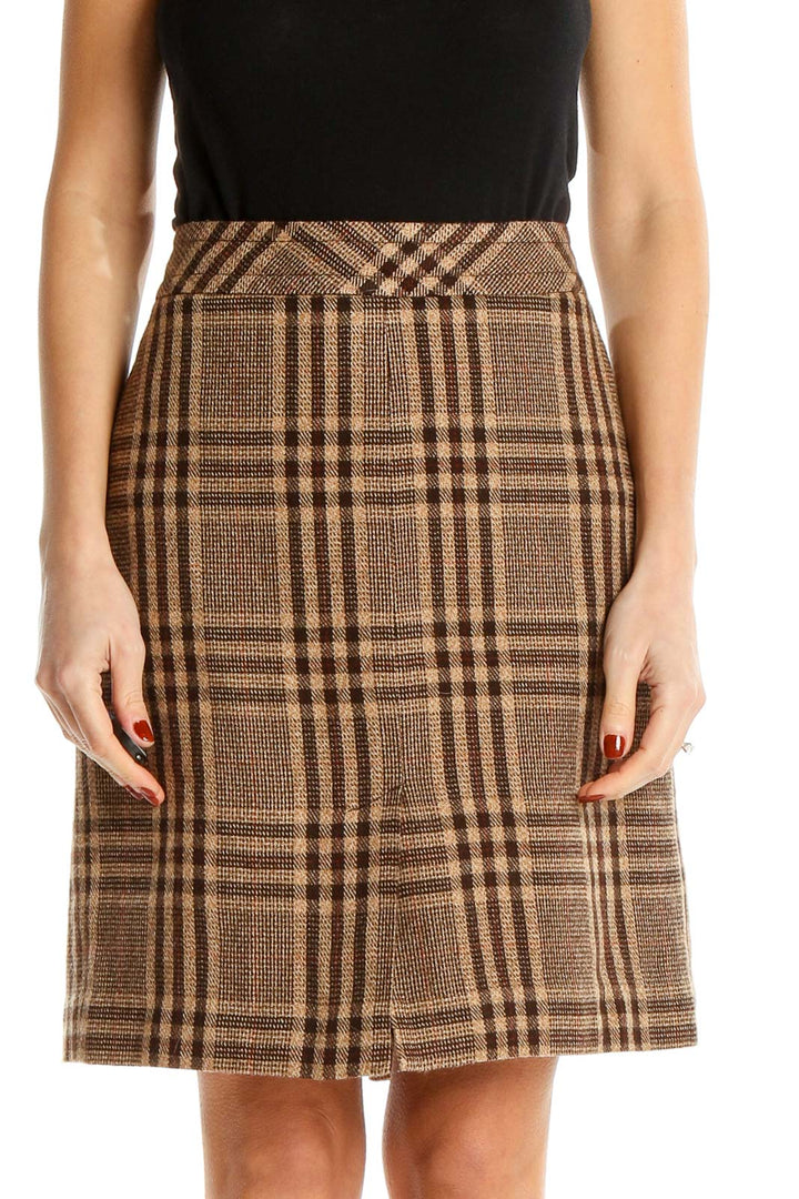 Brown Checkered Chic A-Line Skirt