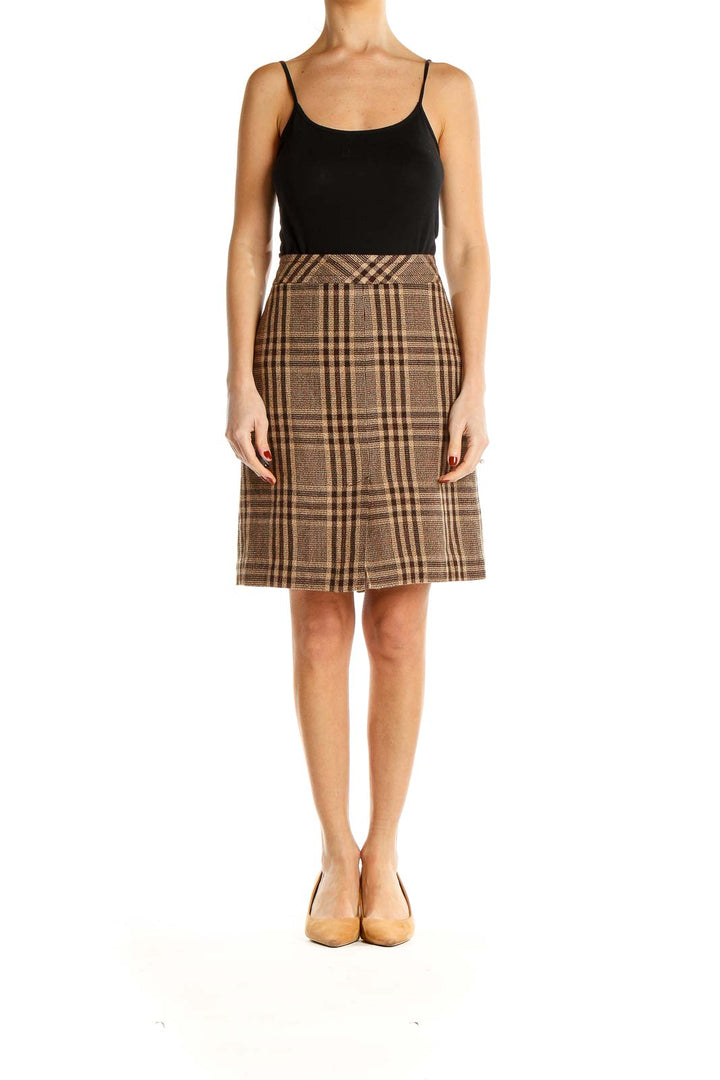 Brown Checkered Chic A-Line Skirt