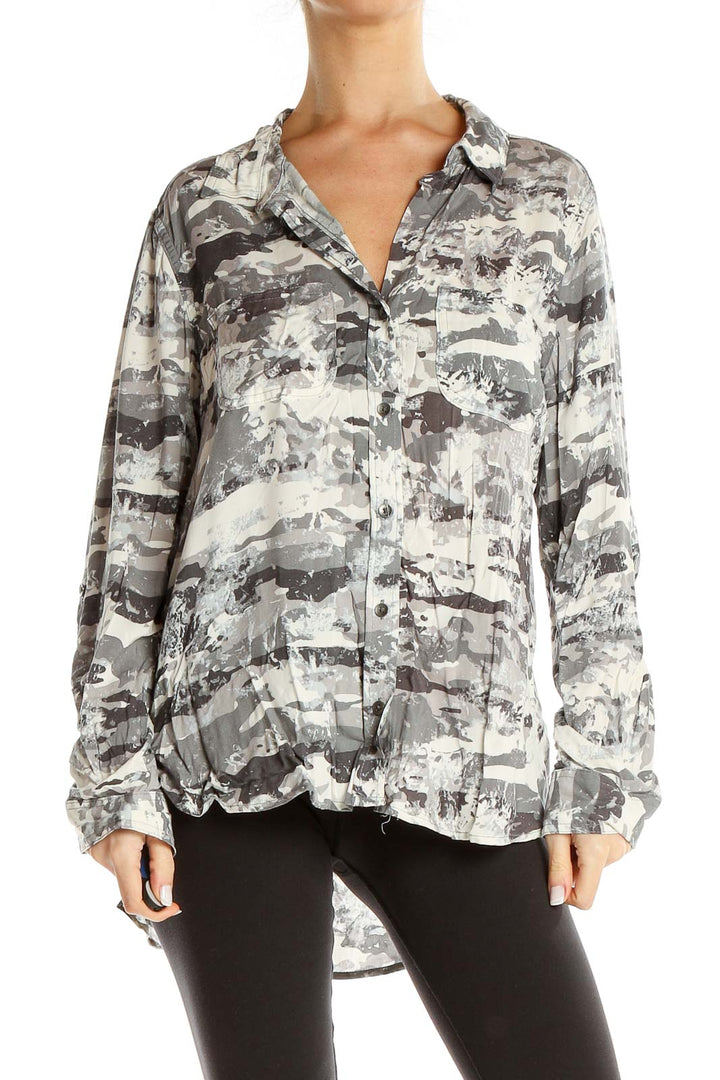 Gray Camouflage Print Shirt