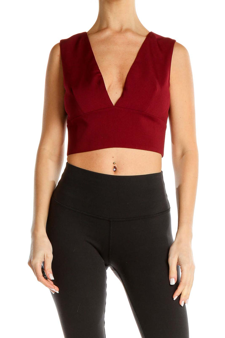 Red Plunge Neck Crop Top