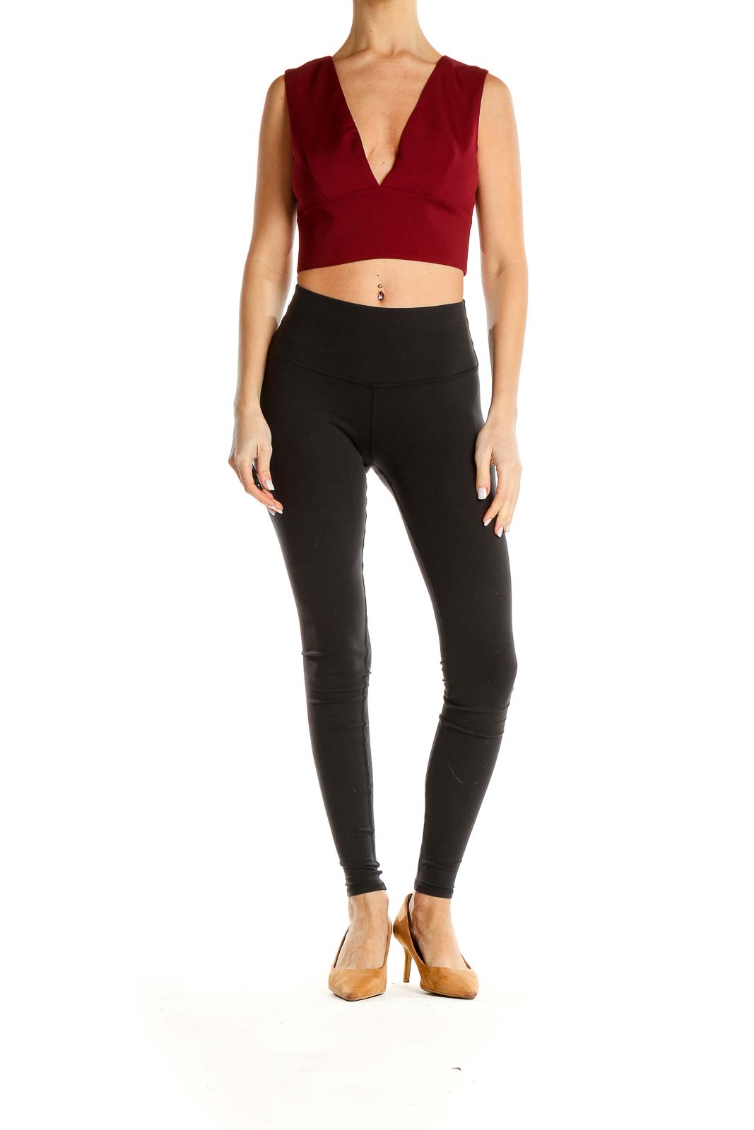 Red Plunge Neck Crop Top