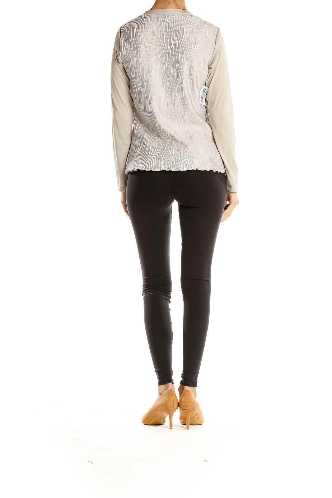 Beige Textured Attached Top and Cardigan