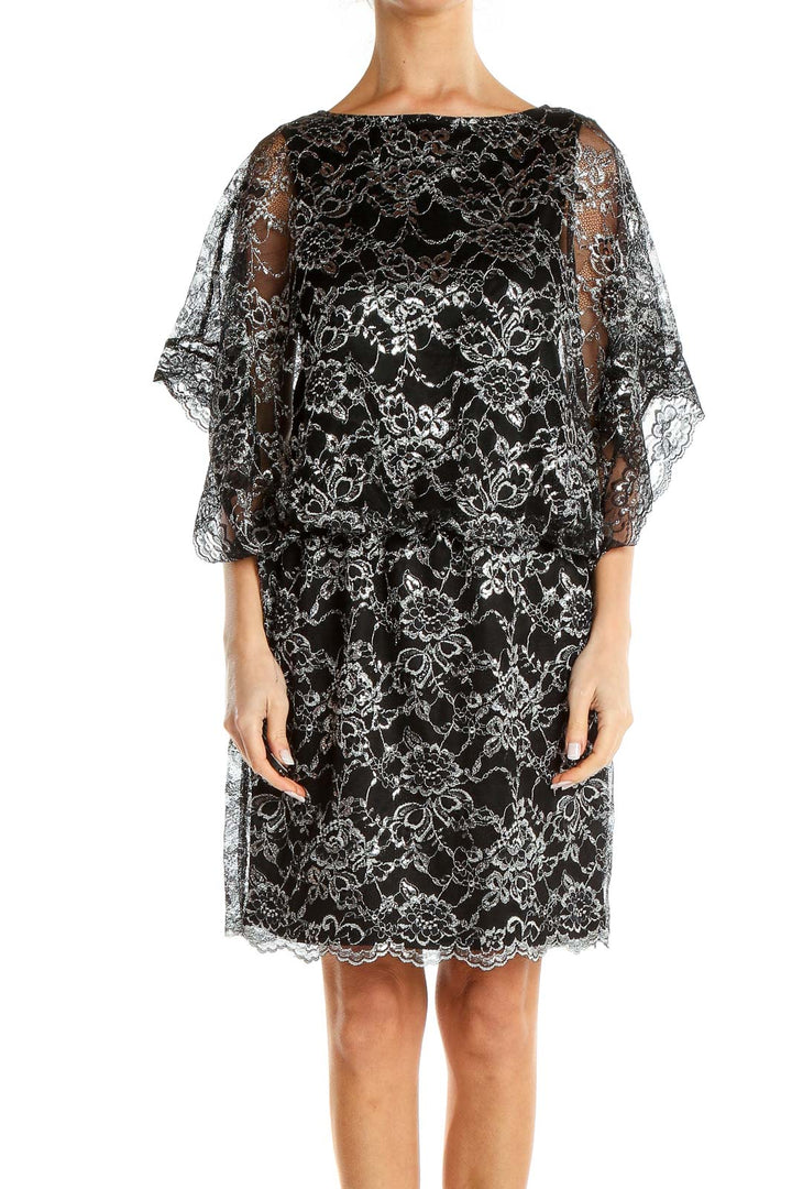 Black Silver Lace Retro Shift Dress