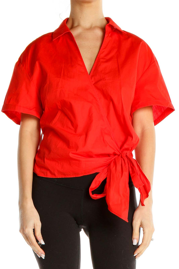 Red Chic Cotton Wrap Blouse