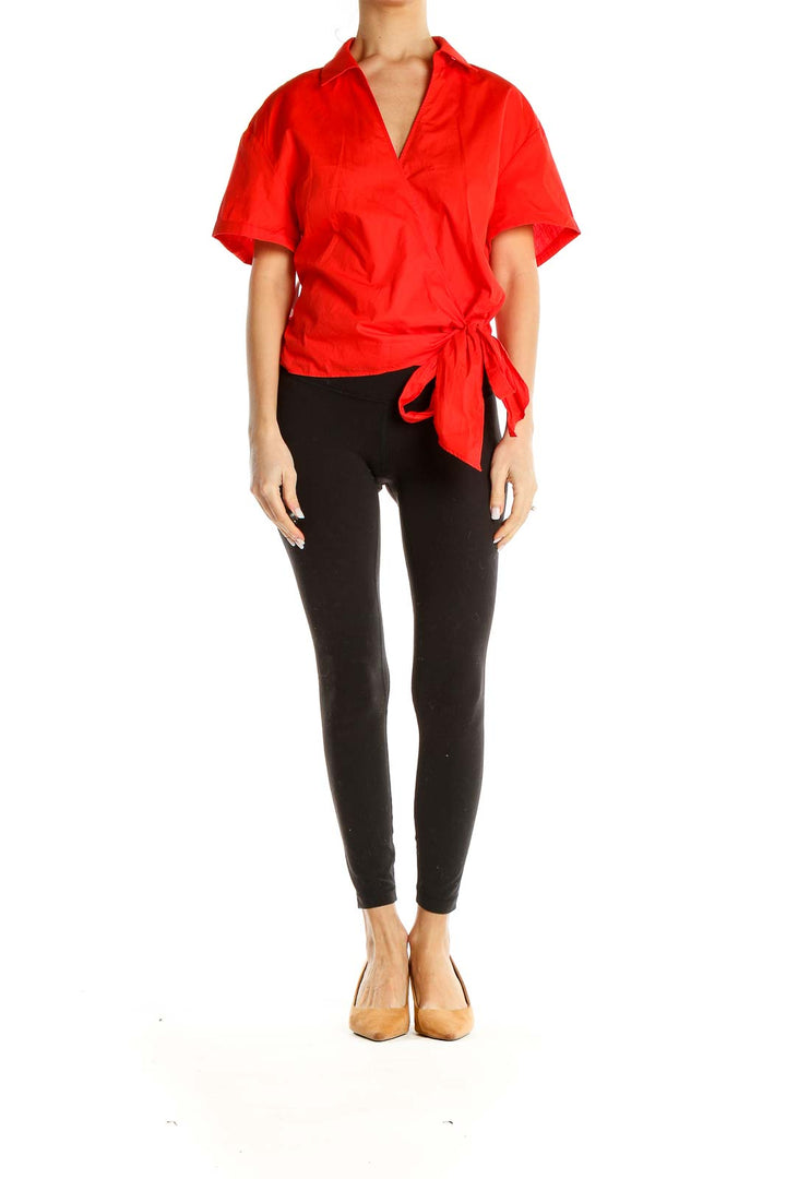 Red Chic Cotton Wrap Blouse