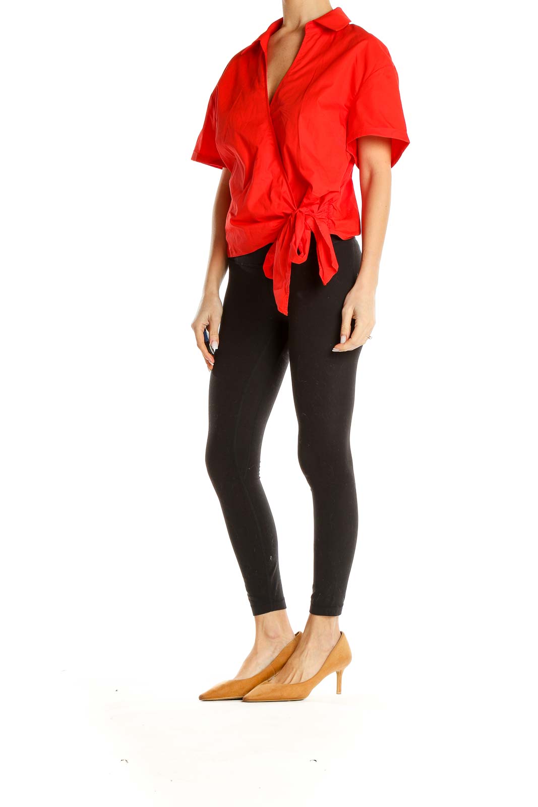 Red Chic Cotton Wrap Blouse