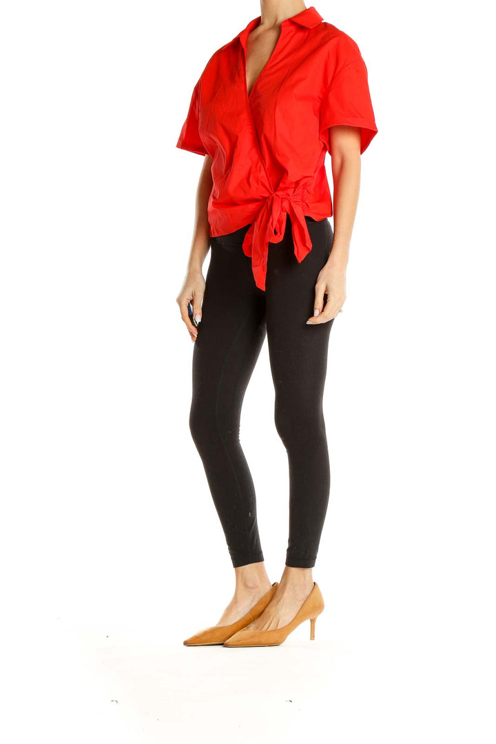 Red Chic Cotton Wrap Blouse