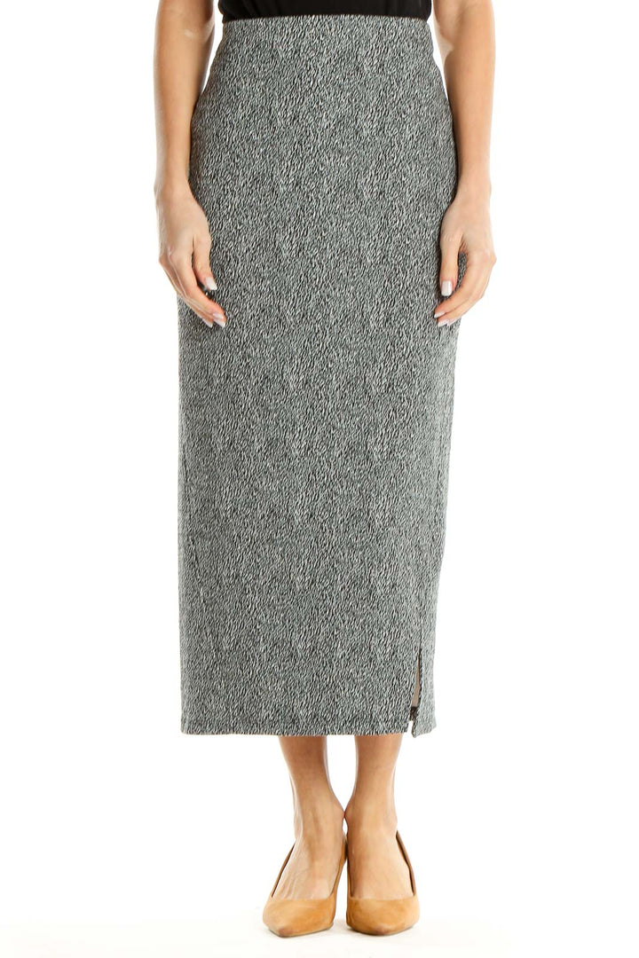 Gray Printed Casual Midi Pencil Skirt