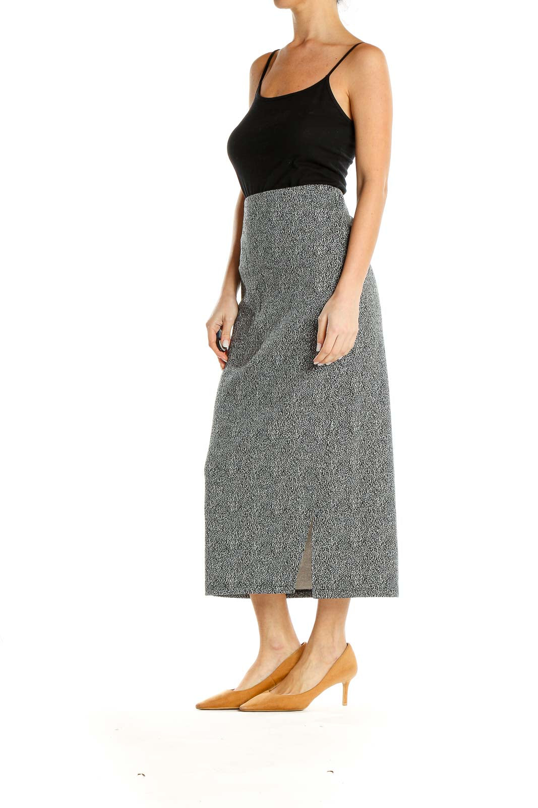 Gray Printed Casual Midi Pencil Skirt