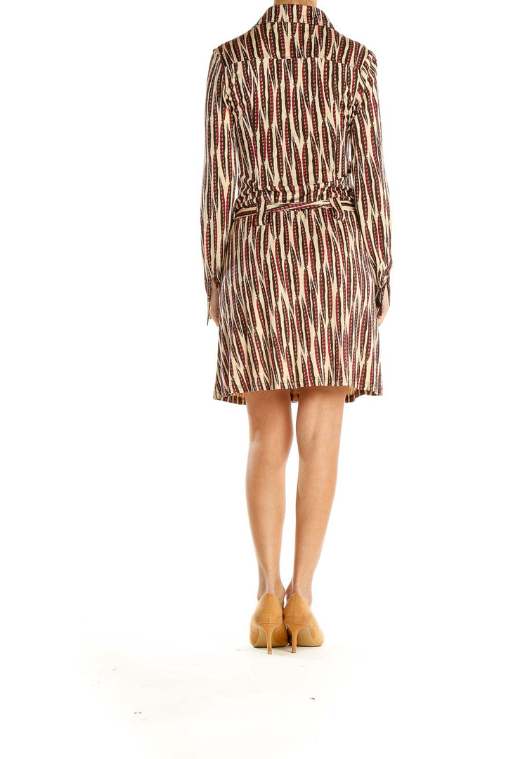 Beige Red Feather Printed Shift Dress