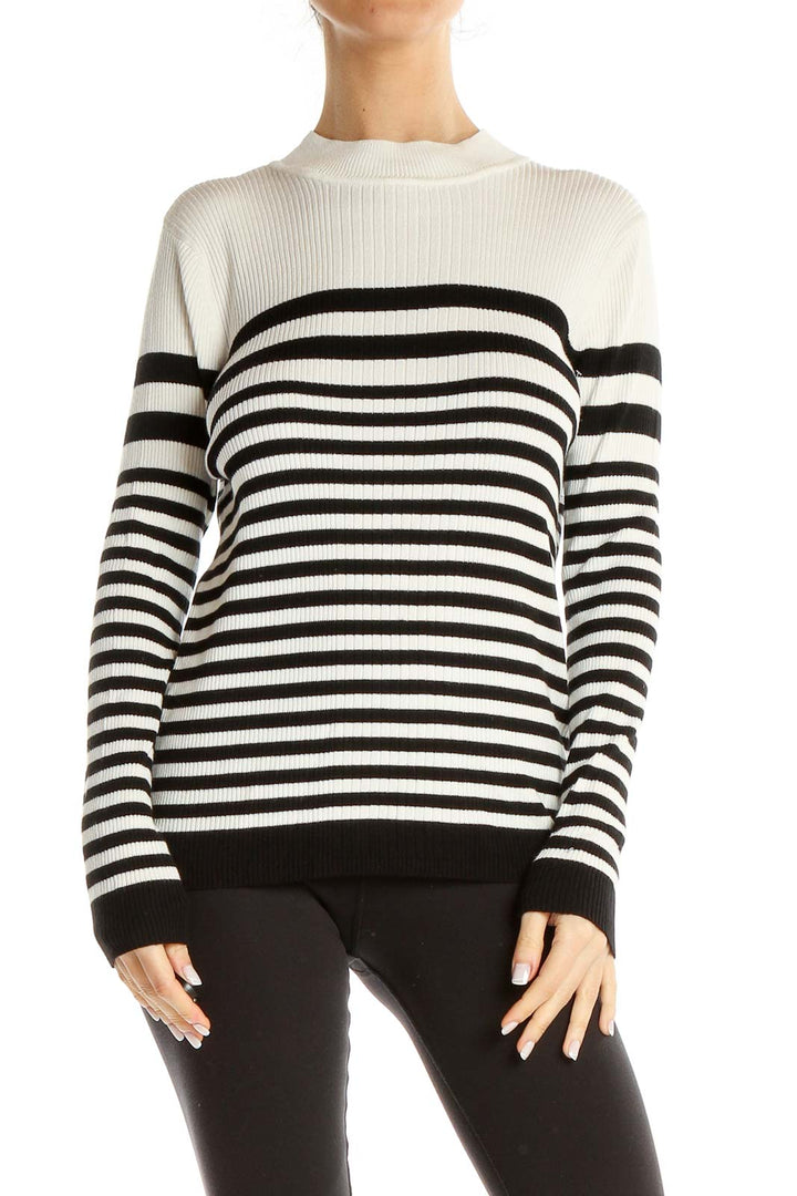 White Black Striped All Day Wear Sweater