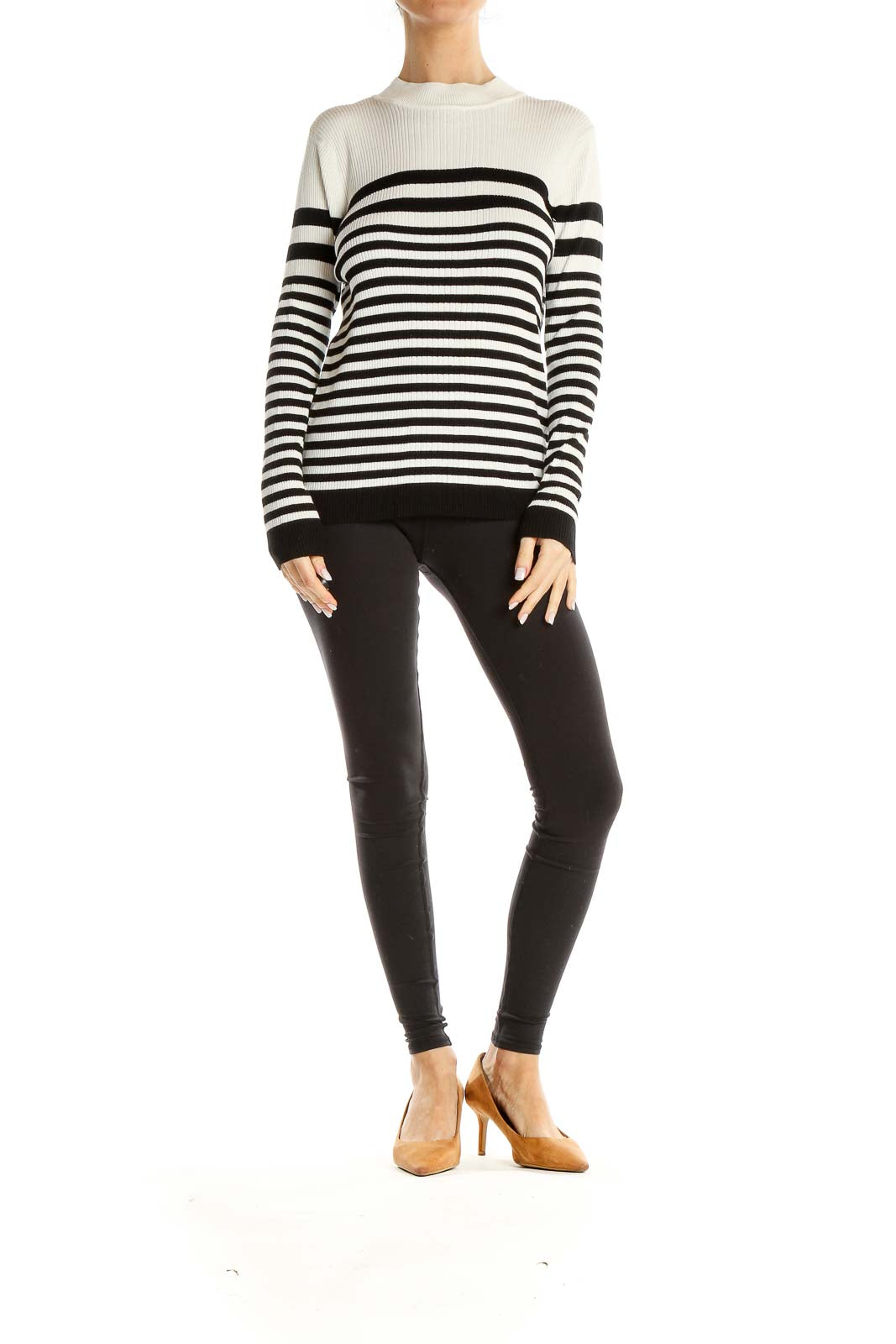 White Black Striped All Day Wear Sweater