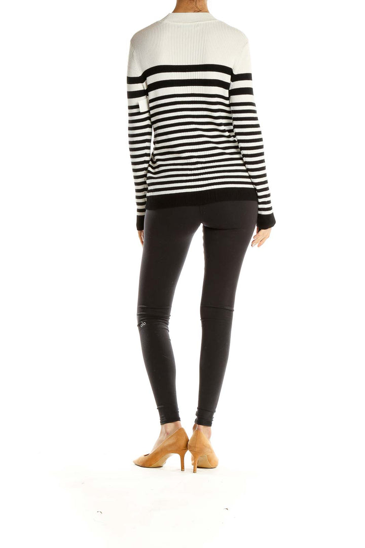 White Black Striped All Day Wear Sweater