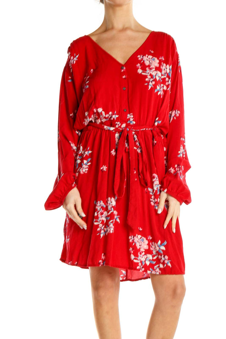 Red Floral Print Fit & Flare Dress