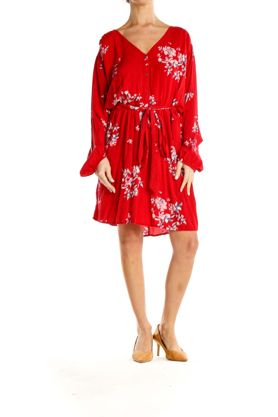 Red Floral Print Fit & Flare Dress