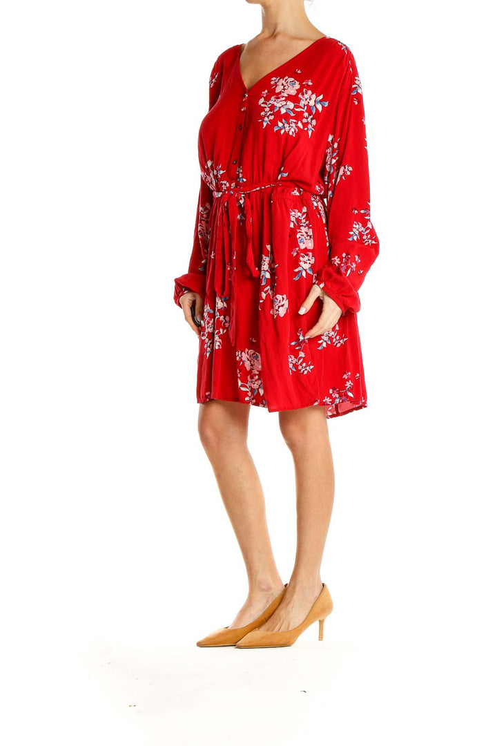 Red Floral Print Fit & Flare Dress