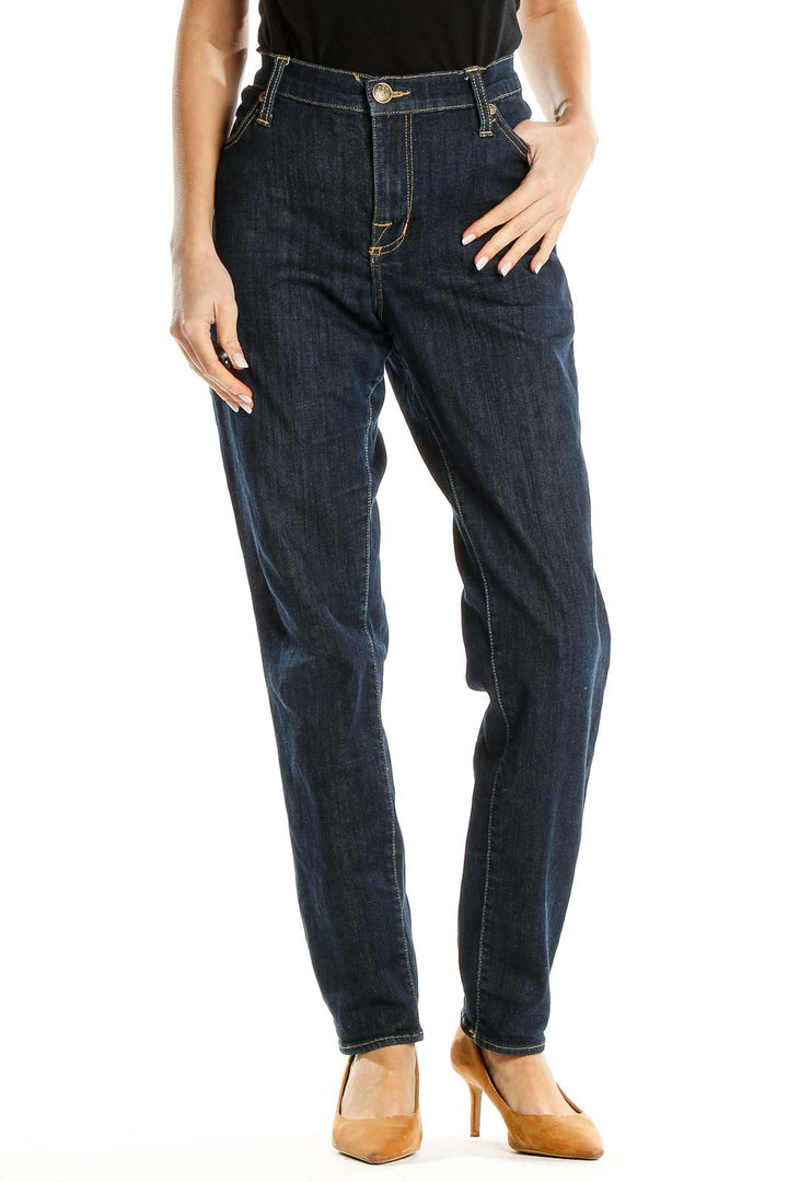 Blue Dark Wash Straight Leg Jeans