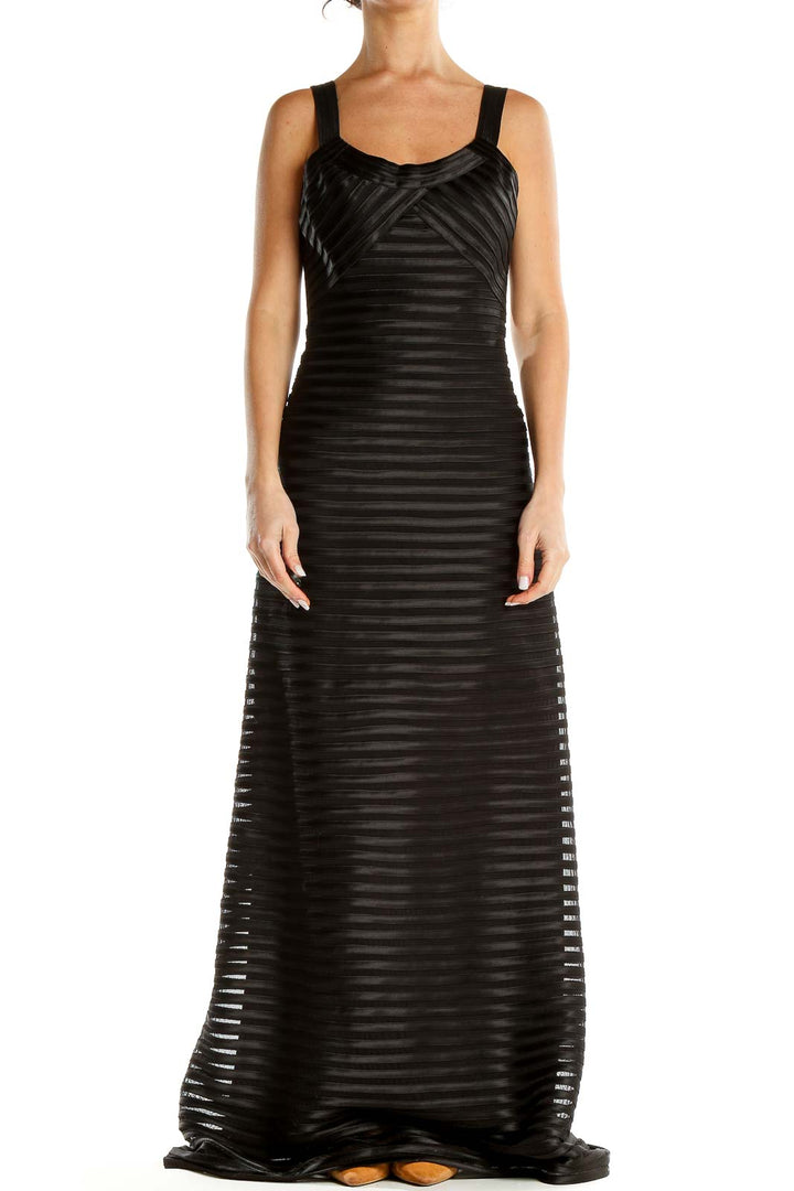 Black Mesh Striped Formal Maxi Dress