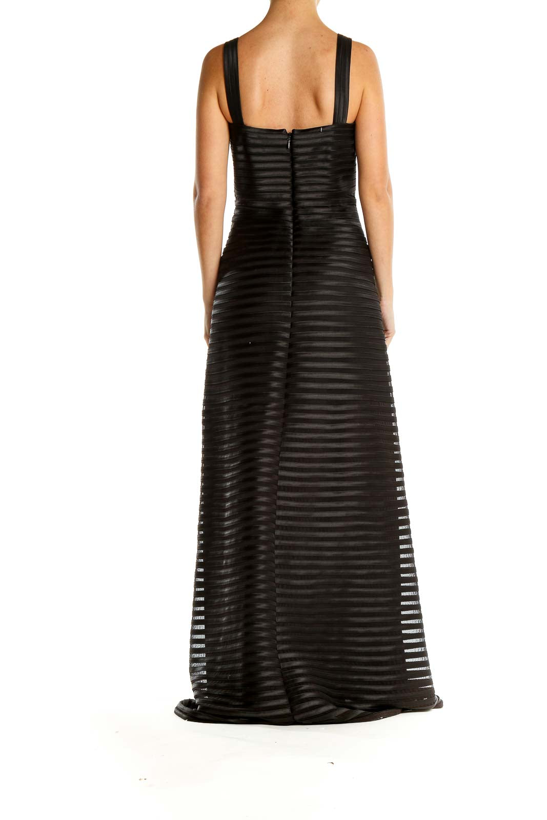 Black Mesh Striped Formal Maxi Dress