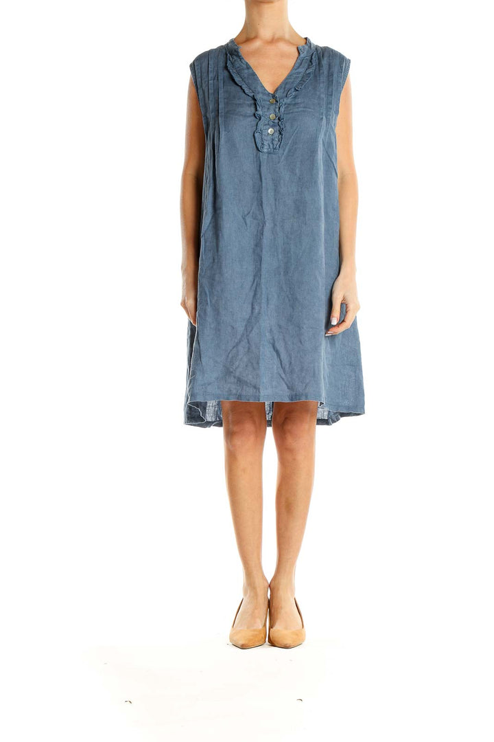 Blue Casual Linen Shift Dress