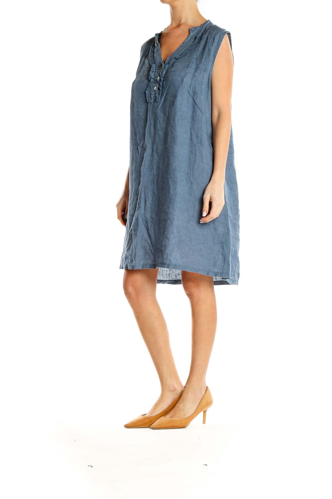 Blue Casual Linen Shift Dress