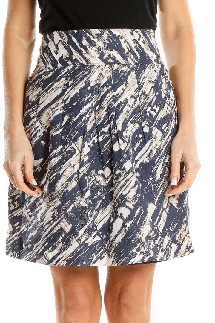 Blue Beige Printed Chic A-Line Skirt