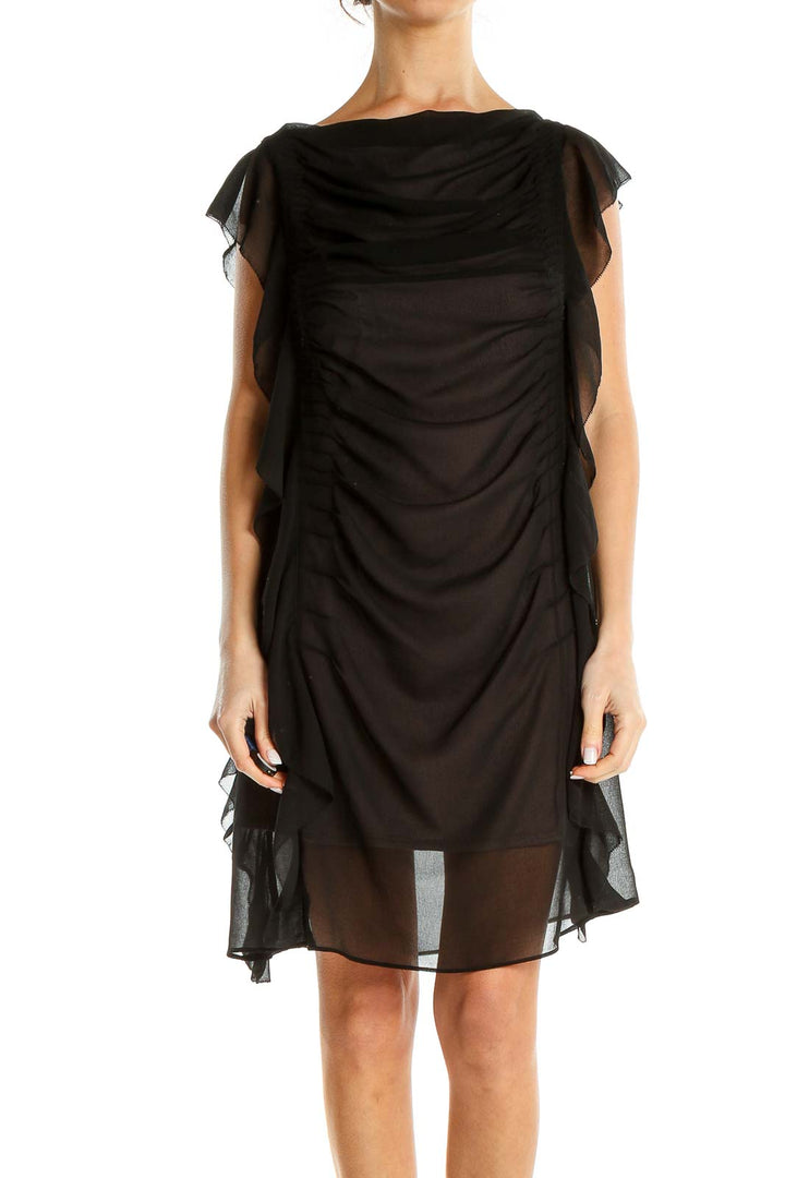 Black Sheer Ruched Cocktail Dress