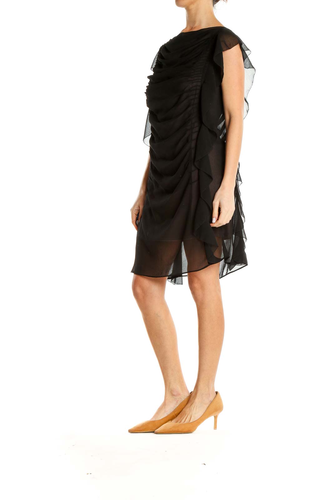 Black Sheer Ruched Cocktail Dress