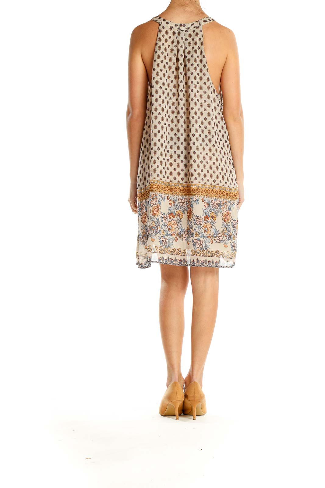 Beige Paisley Bohemian Shift Dress