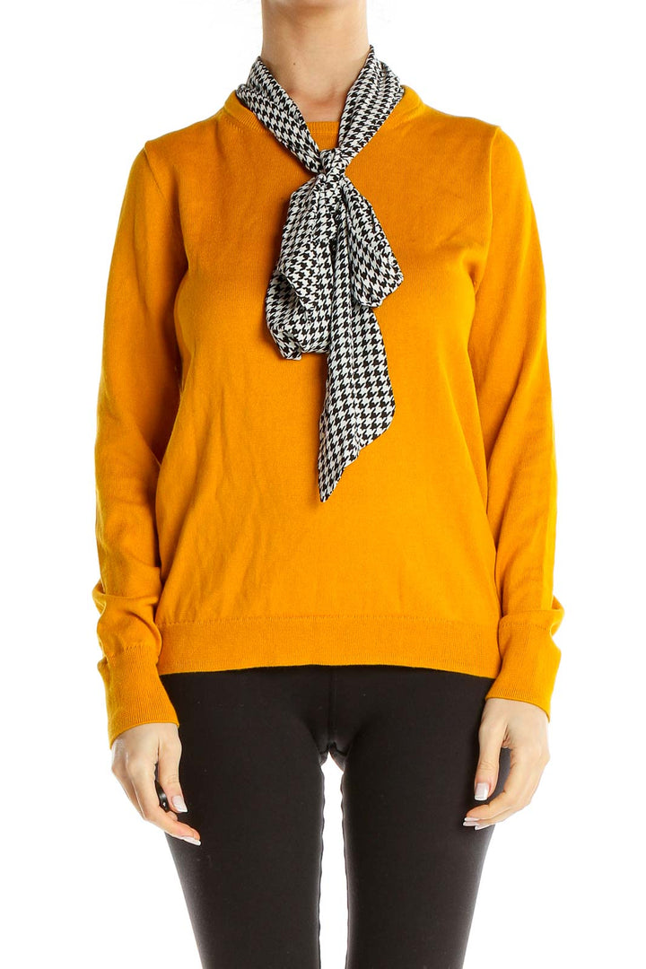 Houndstooth Neck-Tie Orange Sweater