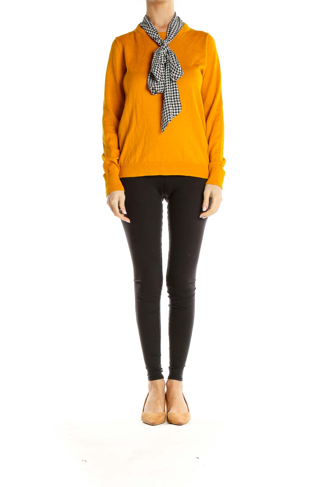 Houndstooth Neck-Tie Orange Sweater