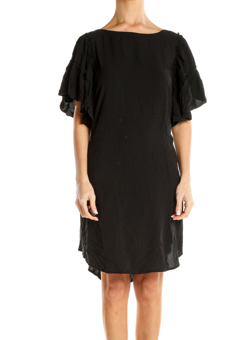 Ruffle Sleeve Black Shirt Dress