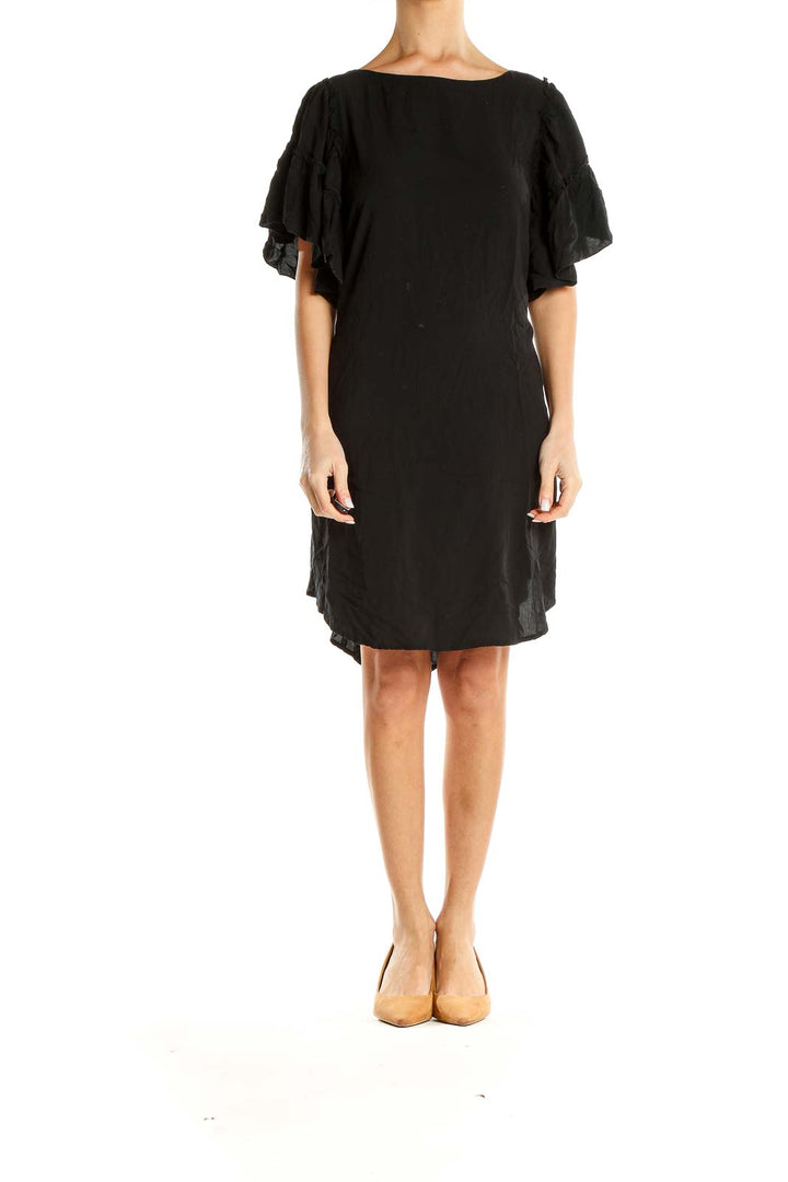 Ruffle Sleeve Black Shirt Dress