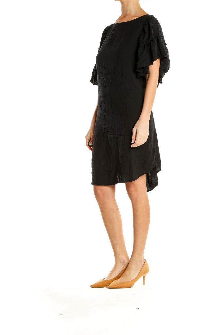 Ruffle Sleeve Black Shirt Dress