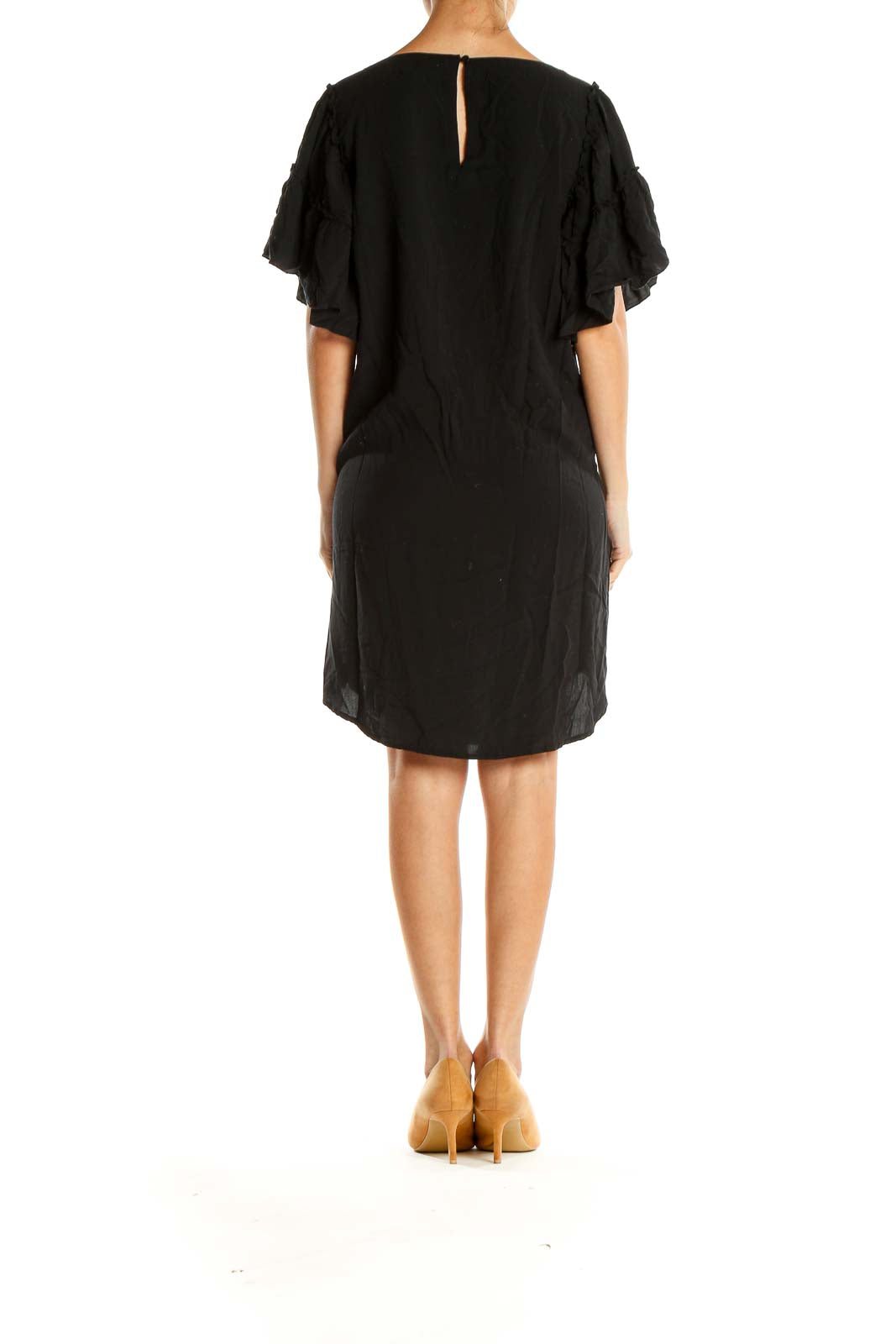 Ruffle Sleeve Black Shirt Dress