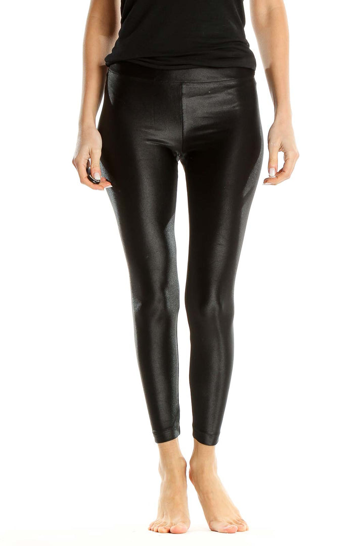 Black Textured Casual Leggings