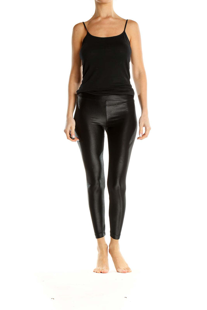 Black Textured Casual Leggings