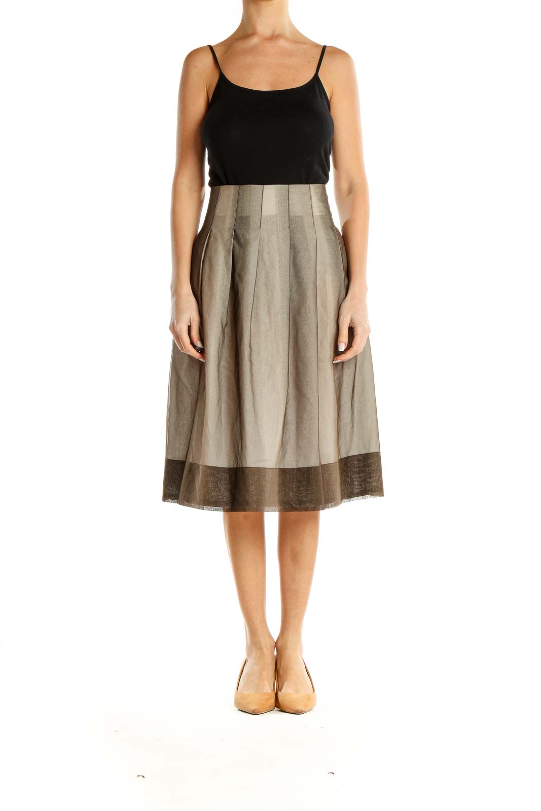 Beige Retro Flared Skirt