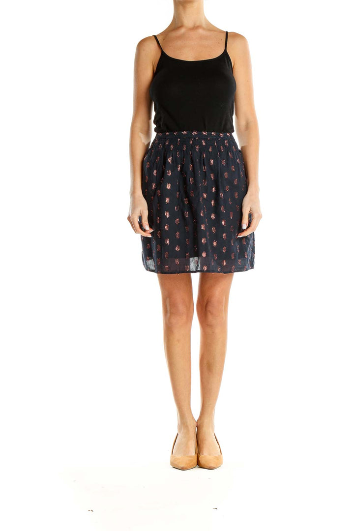 Blue Rose Gold Embroidered Polka Dot Chic Mini Skirt